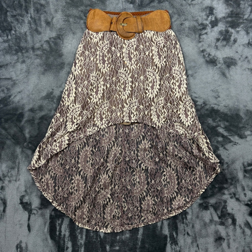 rue21 High Low Skirt Womens S Brown Excellent Lace Belted Boho Floral